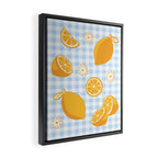 Lemons on Pastel Blue Gingham Framed Canvas Print Gallery Image 2