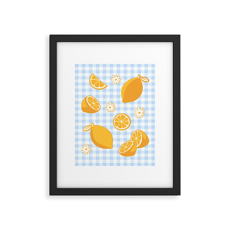 Lemons on Pastel Blue Gingham Framed Art Print Gallery Image 6
