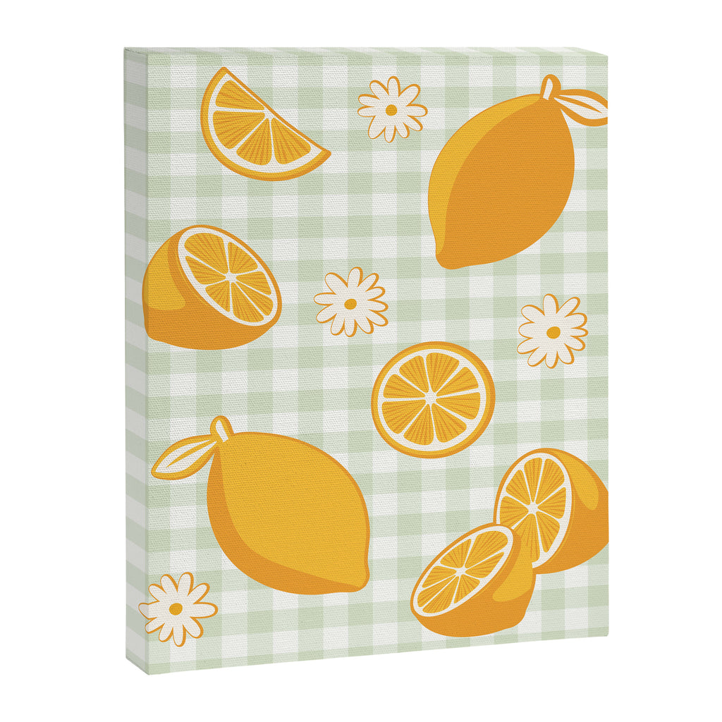 Lemons on Pastel Sage Green Gingham Canvas Print Gallery Image 8