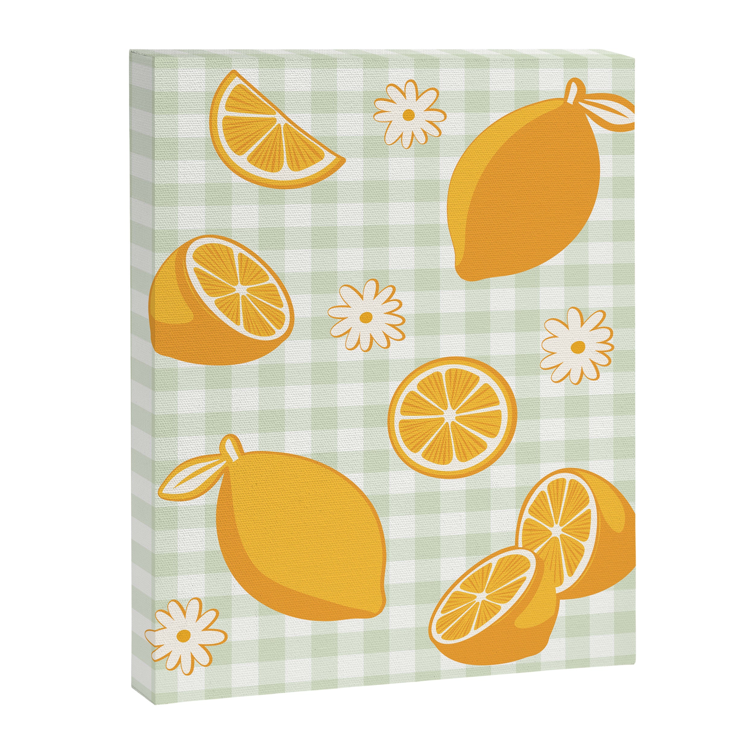 Lemons on Pastel Sage Green Gingham Canvas Print Gallery Image 8