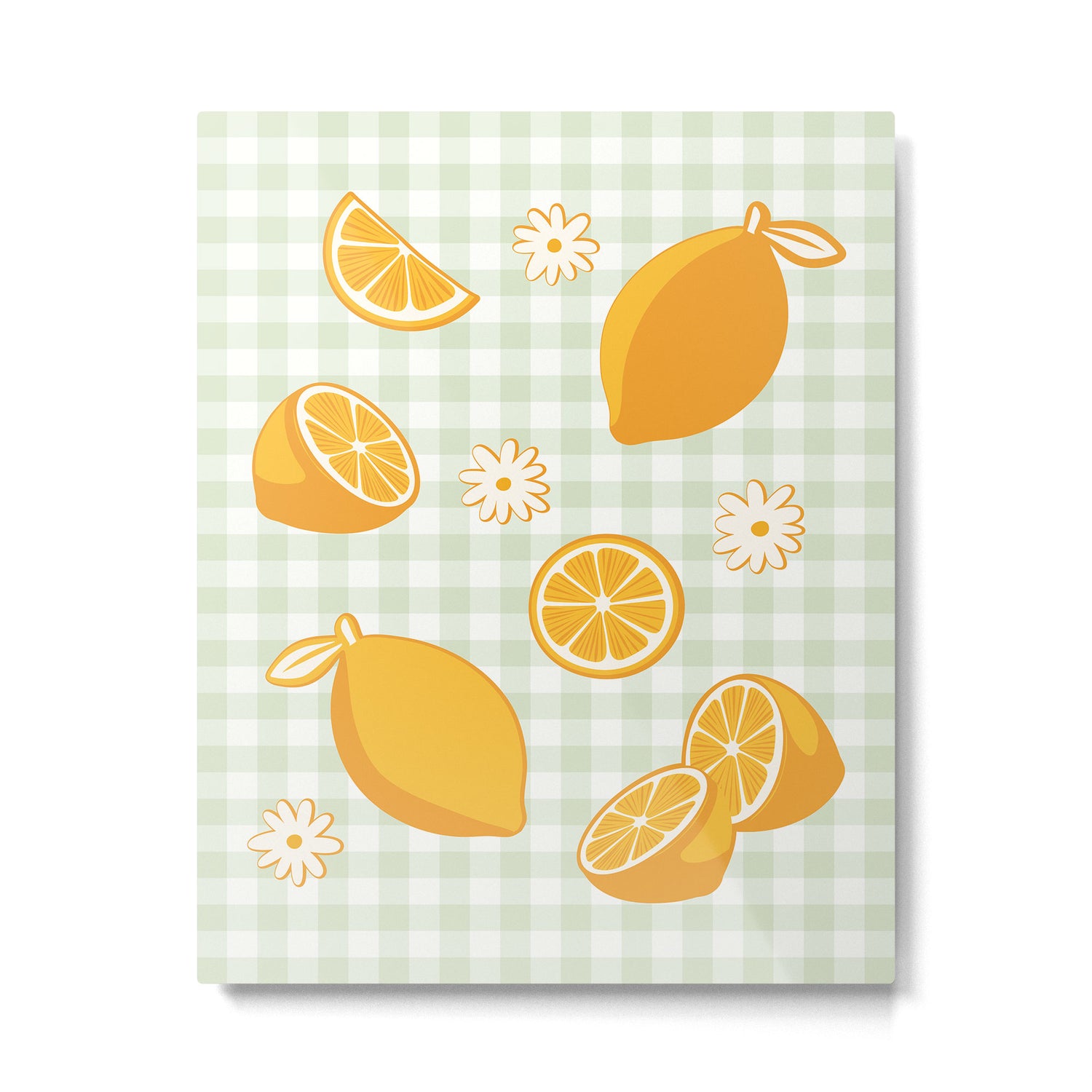 Lemons on Pastel Sage Green Gingham Metal Print Gallery Image 6