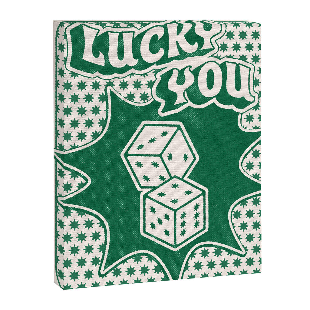 Lucky You Dice in Green and Linen White Canvas Print Gallery Image 6