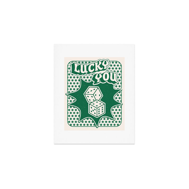 Lucky You Dice in Green and Linen White Art Print Gallery Image 1