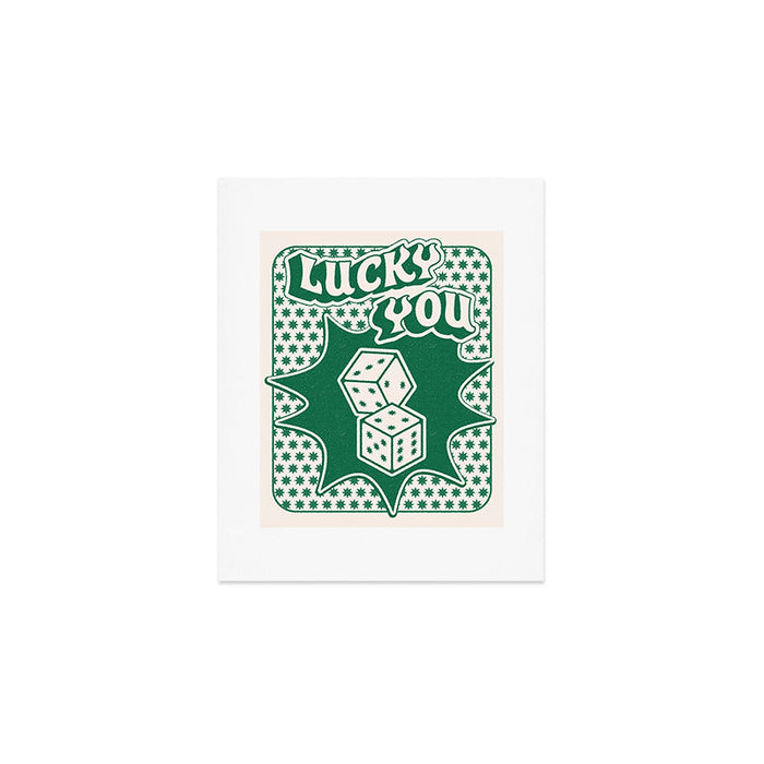 Lucky You Dice in Green and Linen White Art Print Gallery Image 1