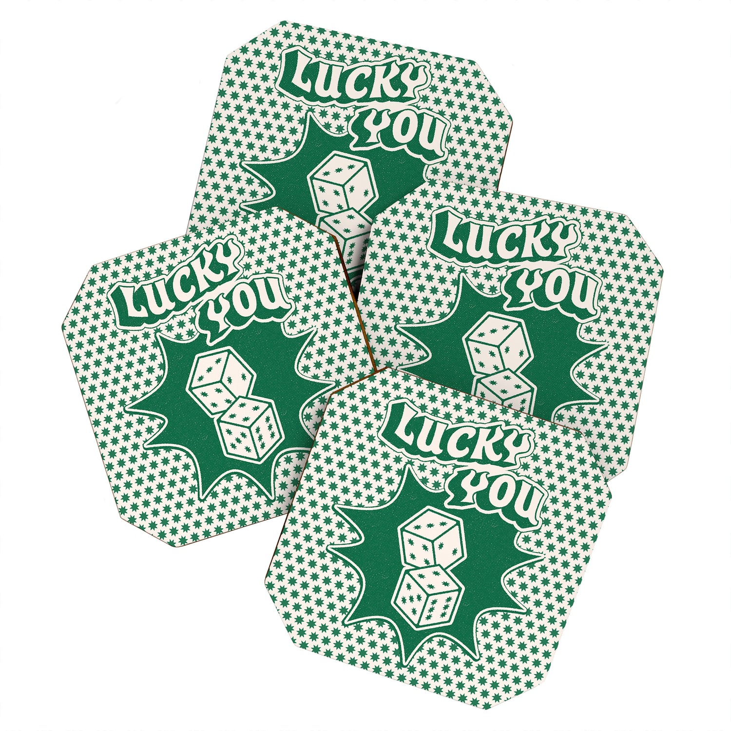 Lucky You Dice in Green and Linen White Coaster Gallery Image 1