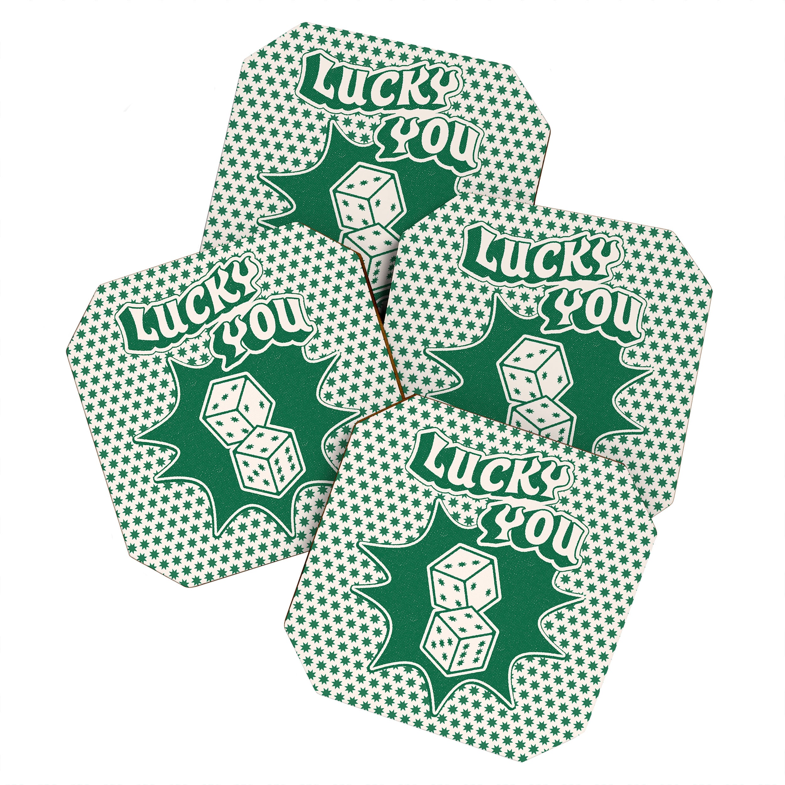 Lucky You Dice in Green and Linen White Coaster Gallery Image 1