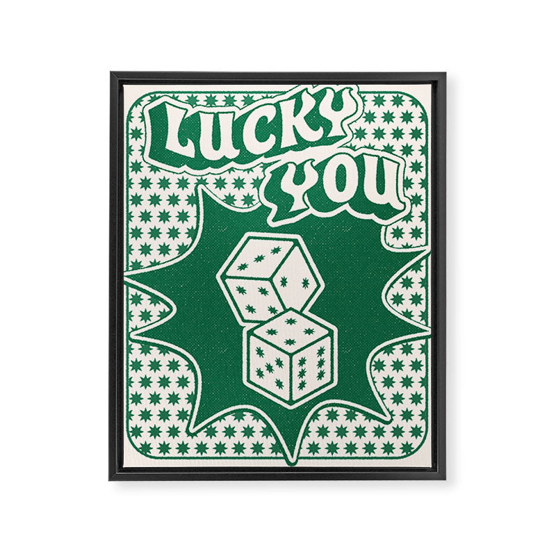 Lucky You Dice in Green and Linen White Framed Canvas Print Gallery Image 6