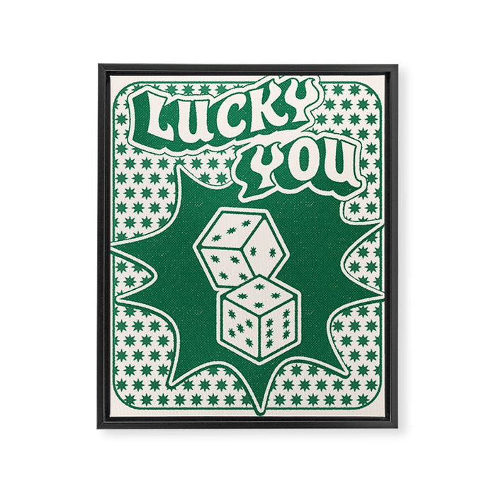 Lucky You Dice in Green and Linen White Framed Canvas Print Gallery Image 1