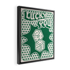 Lucky You Dice in Green and Linen White Framed Canvas Print Gallery Image 2
