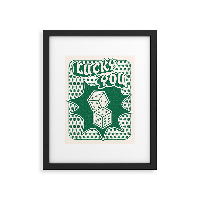 Lucky You Dice in Green and Linen White Framed Art Print Gallery Image 5