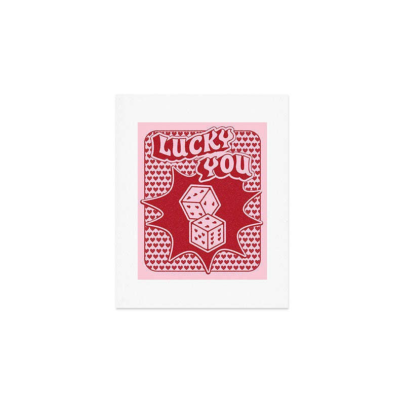 Lucky You Dice in Pink and Red Art Print Gallery Image 1