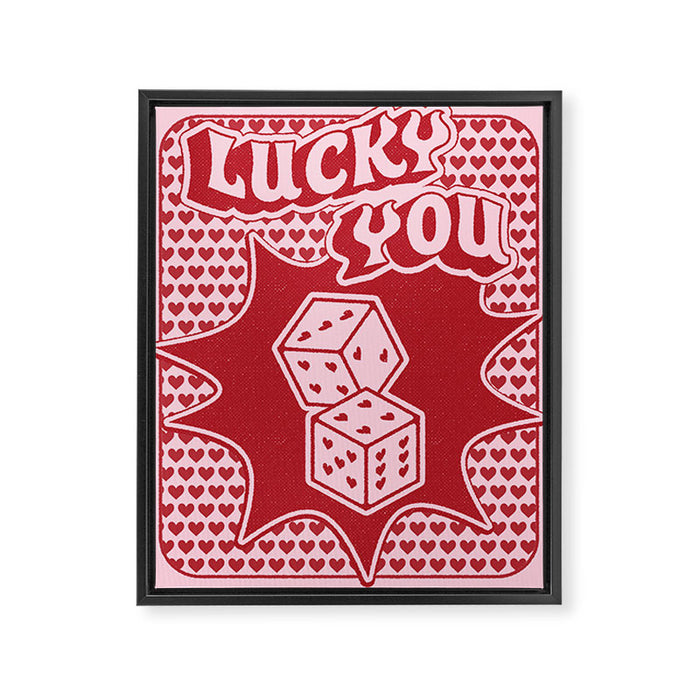 Lucky You Dice in Pink and Red Framed Canvas Print Gallery Image 1