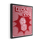 Lucky You Dice in Pink and Red Framed Canvas Print Gallery Image 2