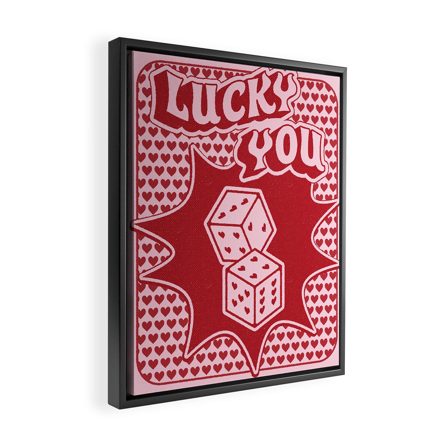 Lucky You Dice in Pink and Red Framed Canvas Print Gallery Image 2