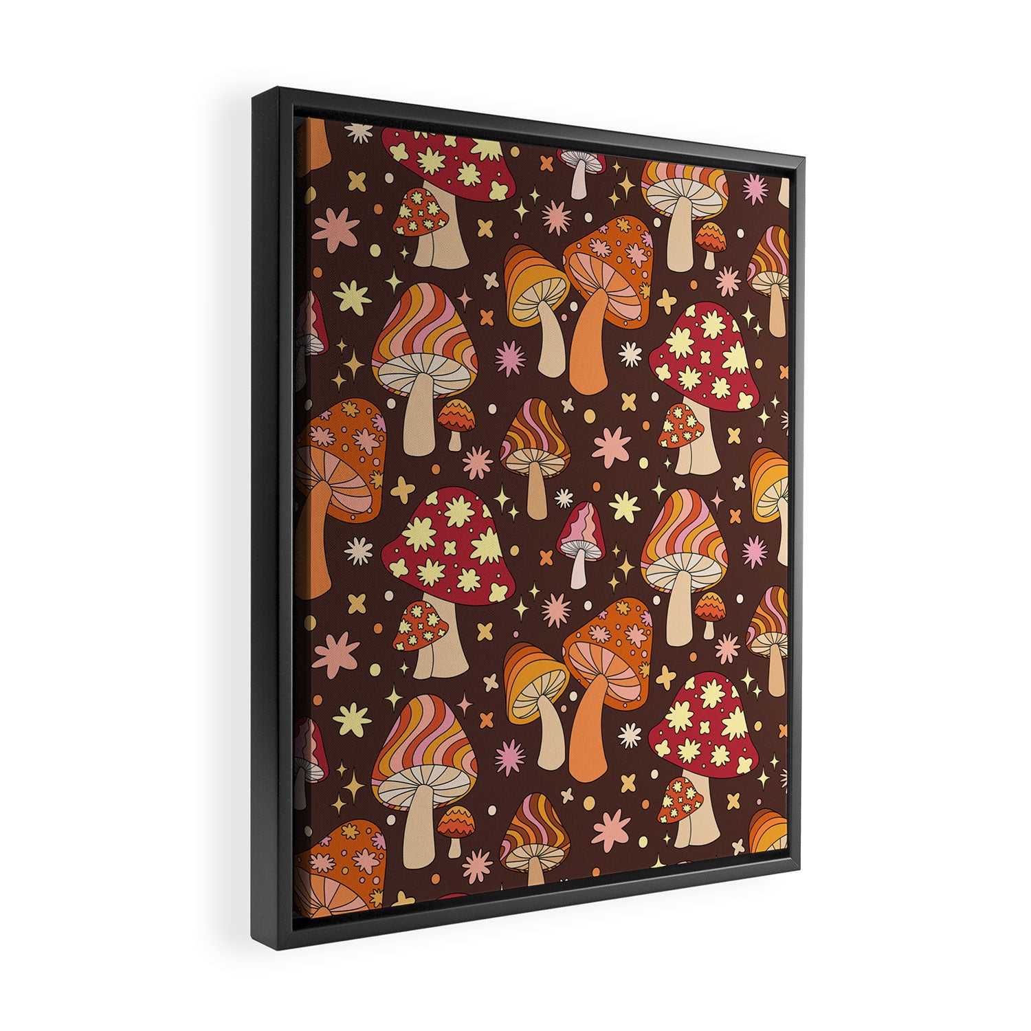 Magic Mushrooms in Brown Framed Canvas Print Gallery Image 2