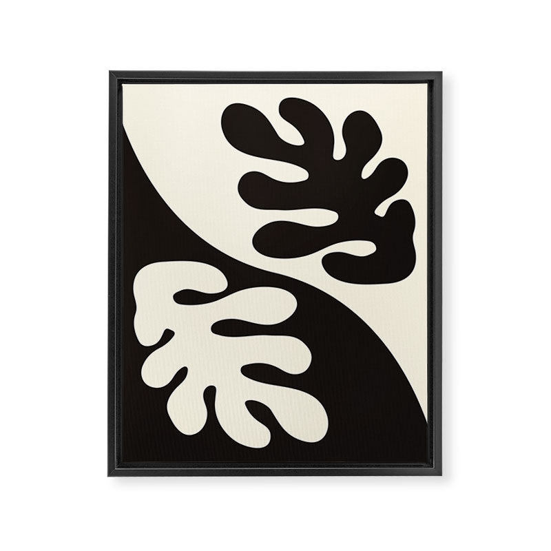 Matisse Inspired Yin Yang Leaf Cutouts in Black & Off White Framed Canvas Print Gallery Image 6