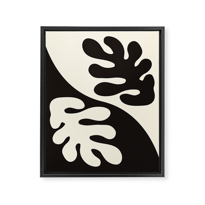 Matisse Inspired Yin Yang Leaf Cutouts in Black & Off White Framed Canvas Print Gallery Image 1