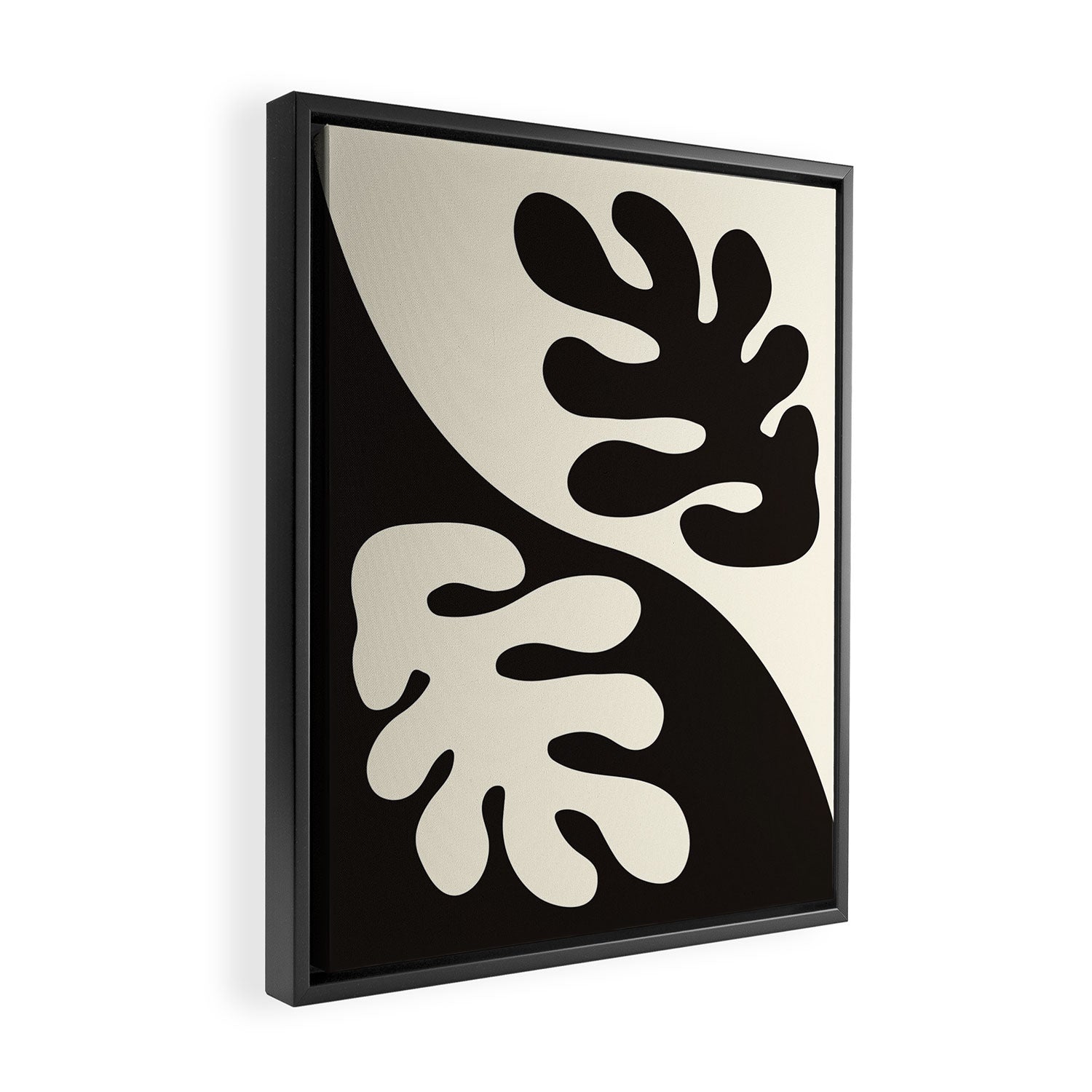 Matisse Inspired Yin Yang Leaf Cutouts in Black & Off White Framed Canvas Print Gallery Image 2