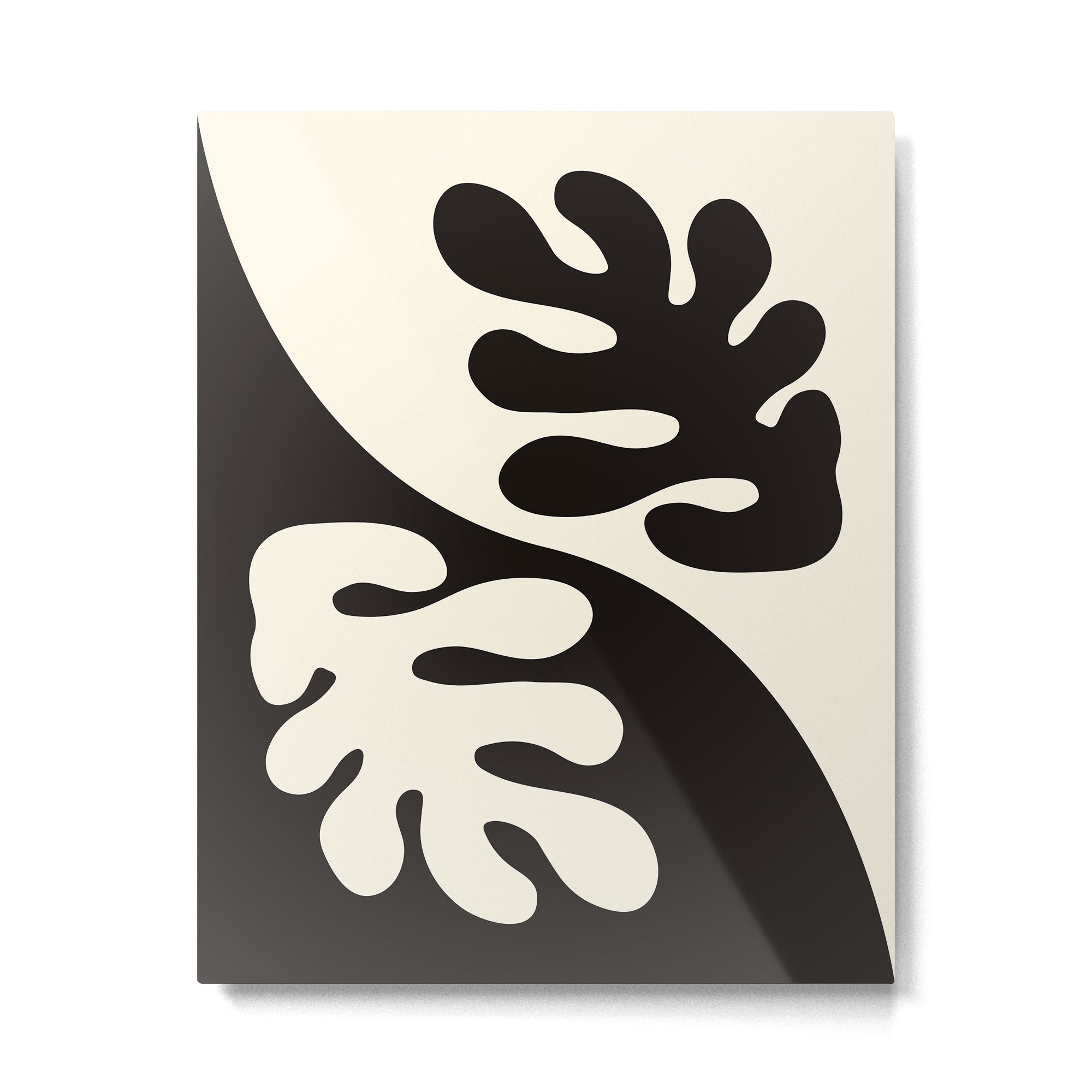 Matisse Inspired Yin Yang Leaf Cutouts in Black & Off White Metal Print Gallery Image 4