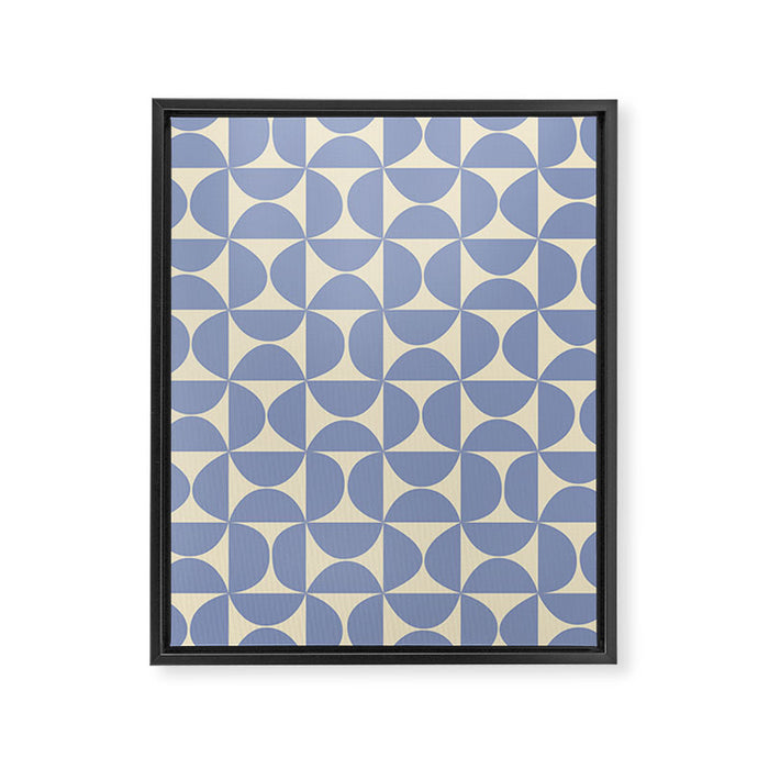 Mid Century Abstract Geometric Pattern in Blue Framed Canvas Print Gallery Image 1