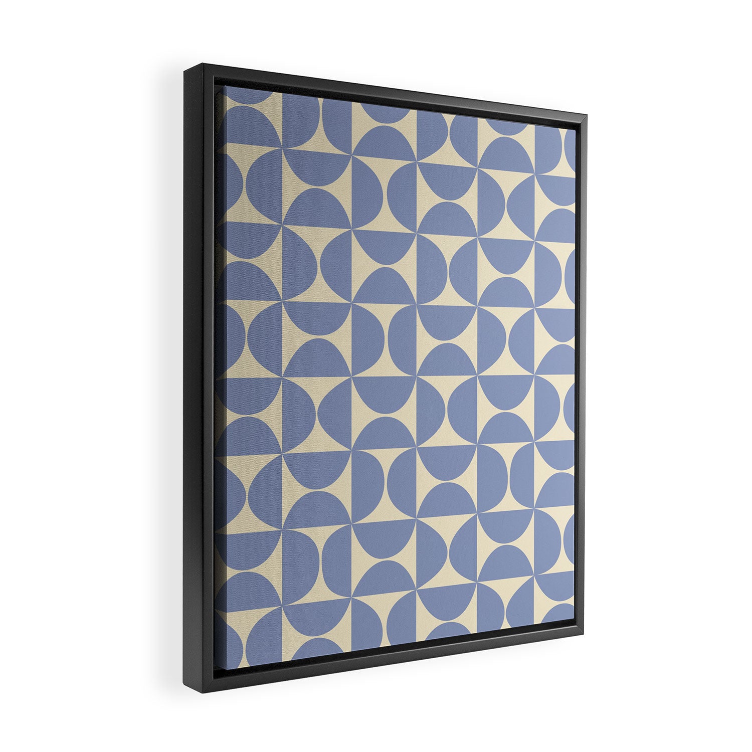 Mid Century Abstract Geometric Pattern in Blue Framed Canvas Print Gallery Image 2