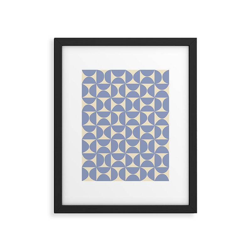 Mid Century Abstract Geometric Pattern in Blue Framed Art Print Gallery Image 6