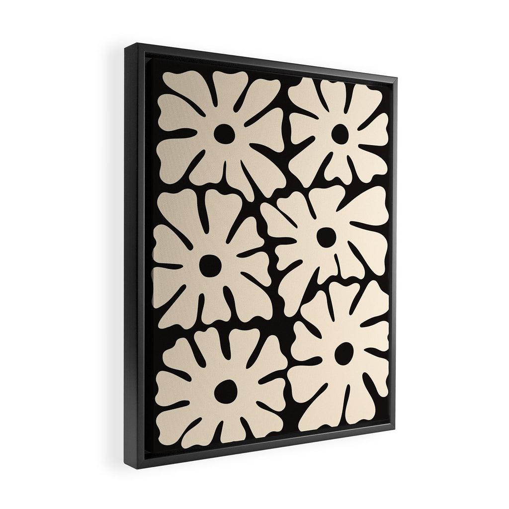 Mid-Century Flowers in Black & White Framed Canvas Print Gallery Image 2