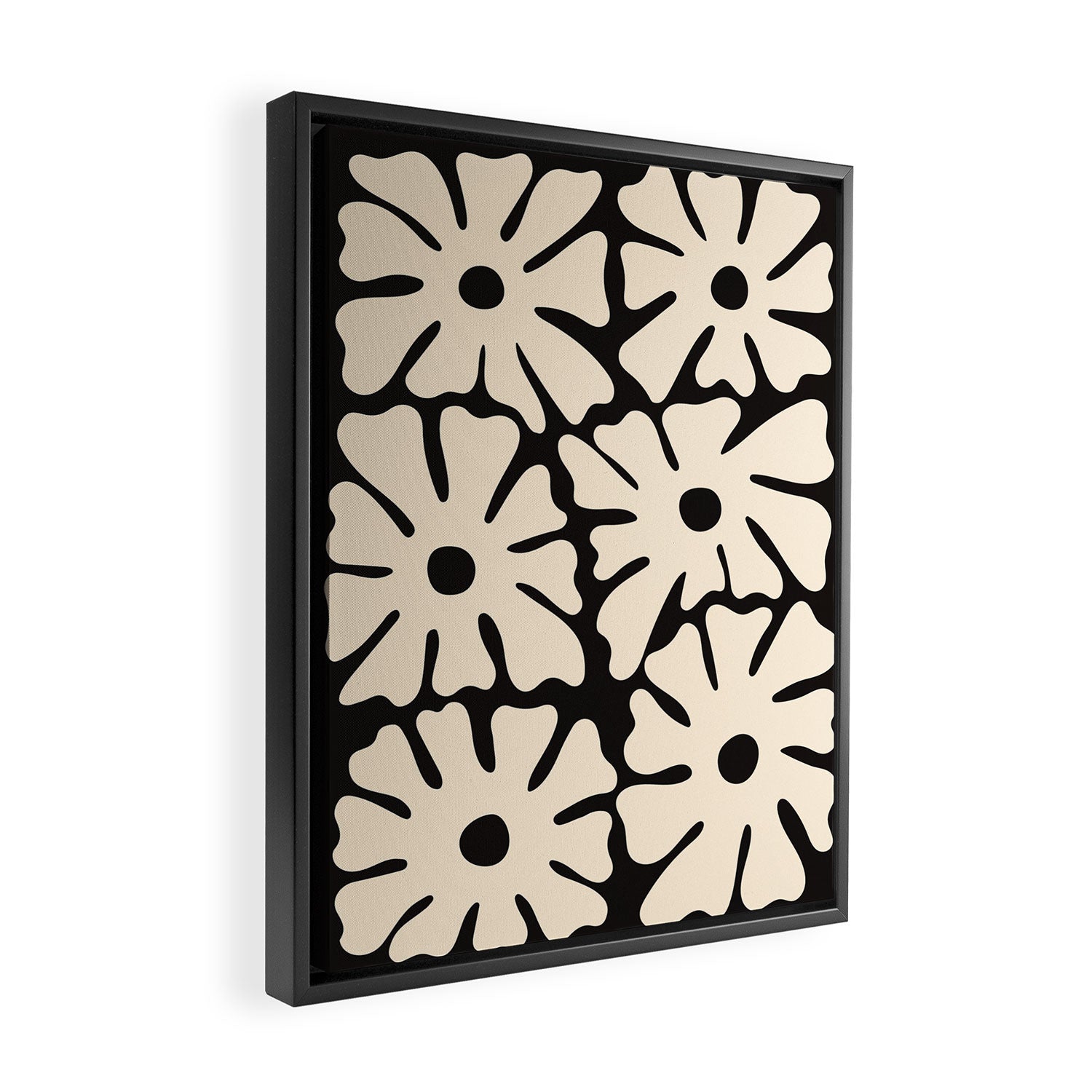 Mid-Century Flowers in Black & White Framed Canvas Print Gallery Image 2