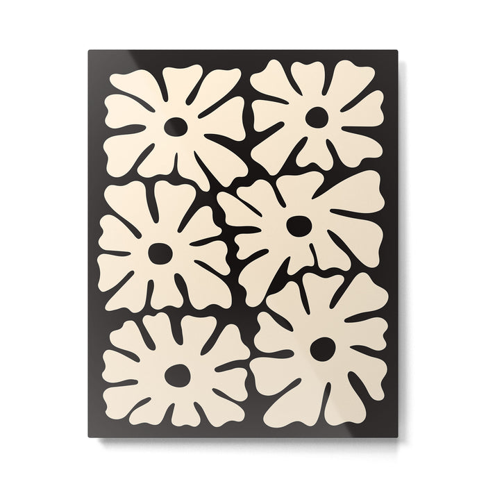 Mid-Century Flowers in Black & White Metal Print Gallery Image 1