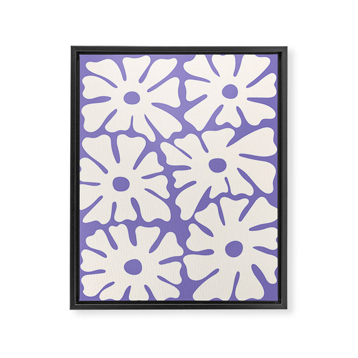 Mid-Century Flowers in Blue & White Framed Canvas Print Gallery Image 1