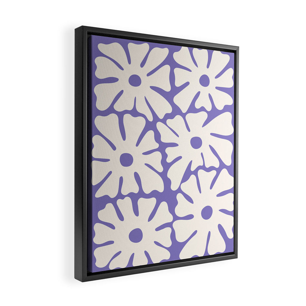 Mid-Century Flowers in Blue & White Framed Canvas Print Gallery Image 2