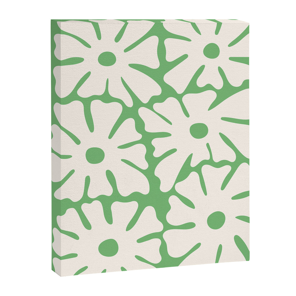 Mid-Century Flowers in Green & White Canvas Print Gallery Image 6