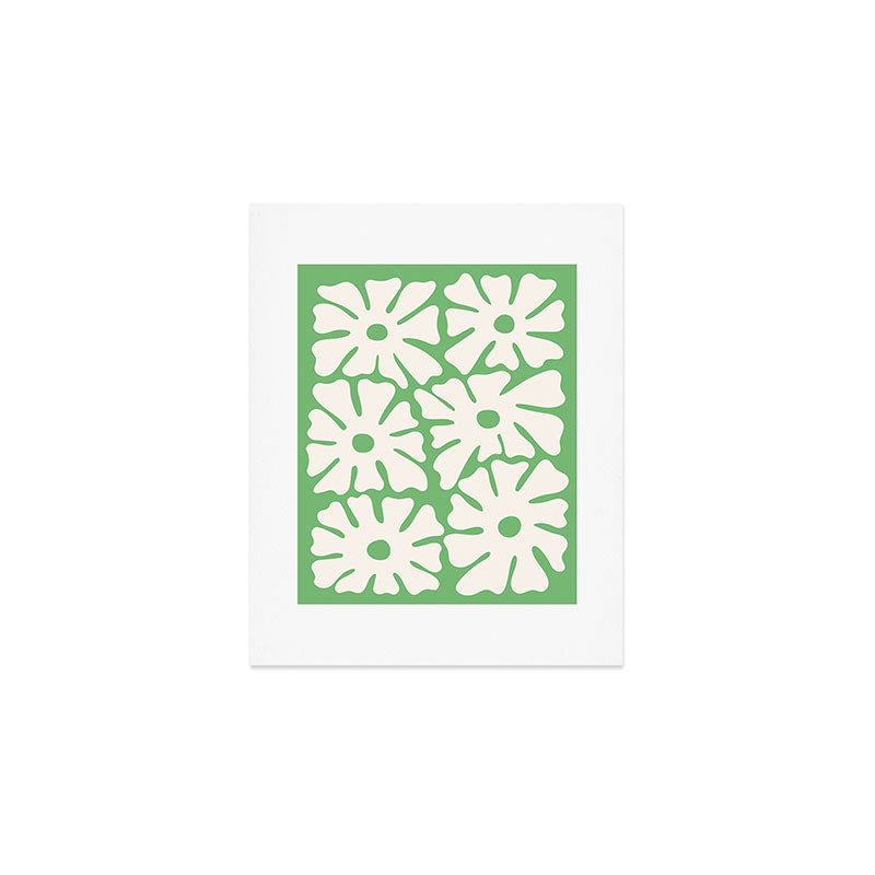 Mid-Century Flowers in Green & White Art Print Gallery Image 1