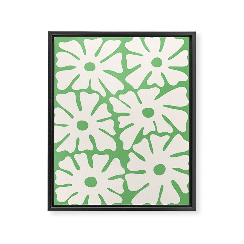Mid-Century Flowers in Green & White Framed Canvas Print Gallery Image 6