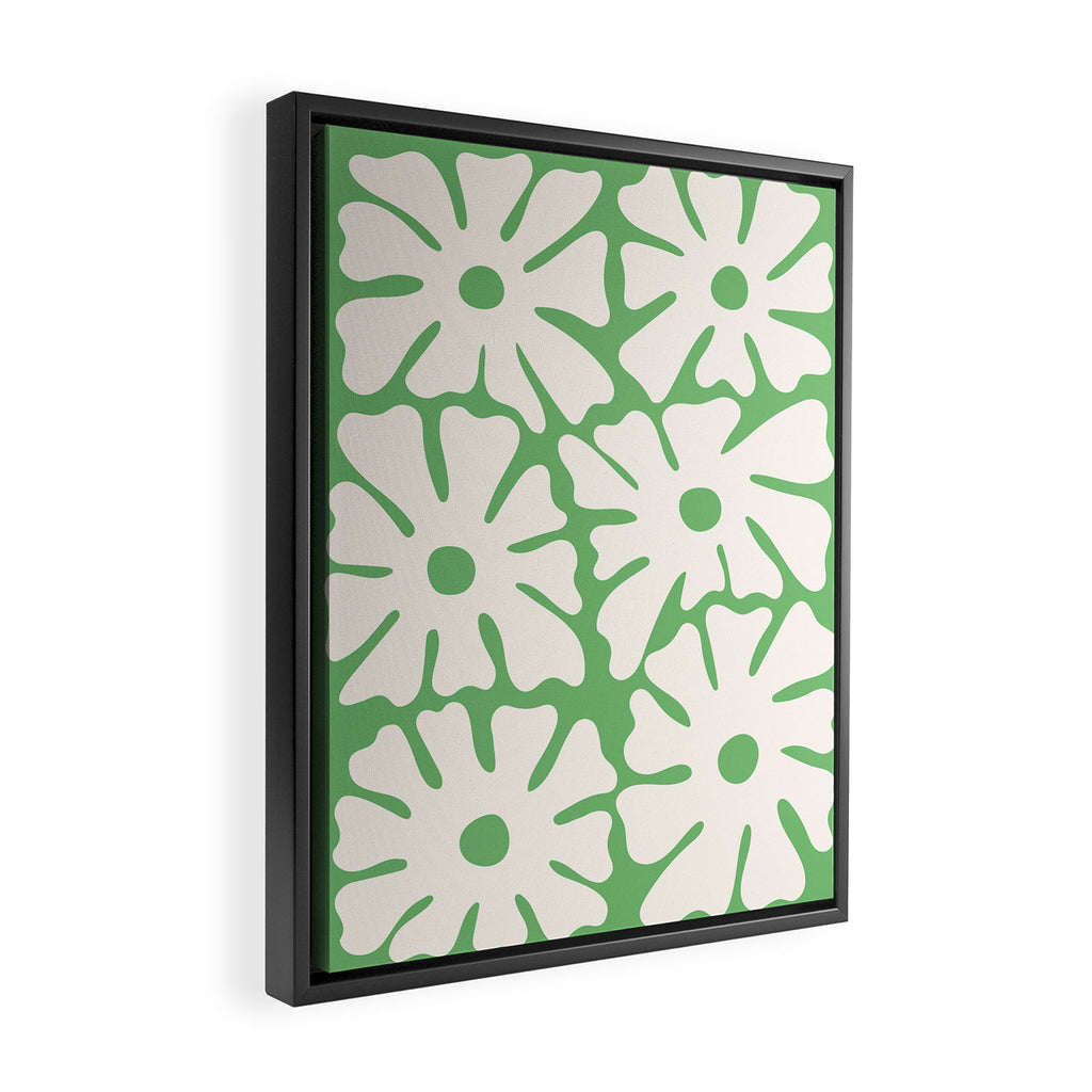 Mid-Century Flowers in Green & White Framed Canvas Print Gallery Image 2