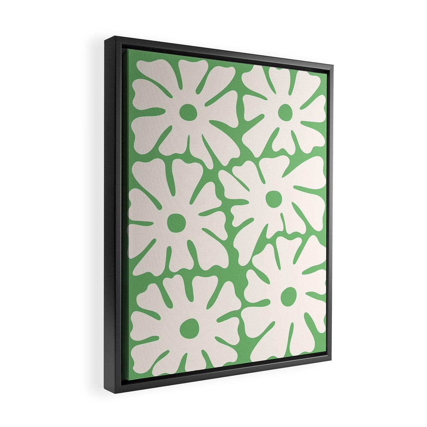 Mid-Century Flowers in Green & White Framed Canvas Print Gallery Image 2