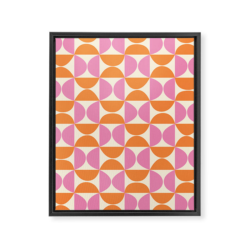 Mid-Century Geometric Shapes in Orange & Pink Framed Canvas Print Gallery Image 6
