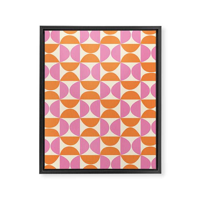Mid-Century Geometric Shapes in Orange & Pink Framed Canvas Print Gallery Image 1