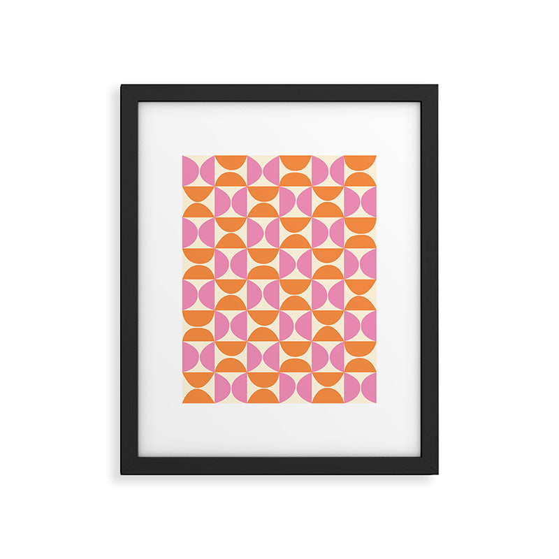 Mid-Century Geometric Shapes in Orange & Pink Framed Art Print Gallery Image 5