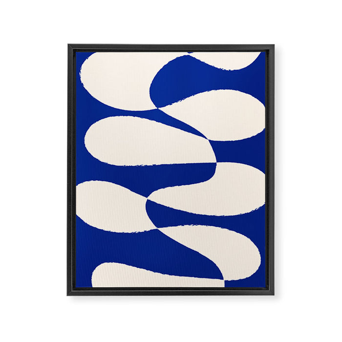Mid-Century Modern Abstract Composition in Royal Blue & White Framed Canvas Print Gallery Image 1