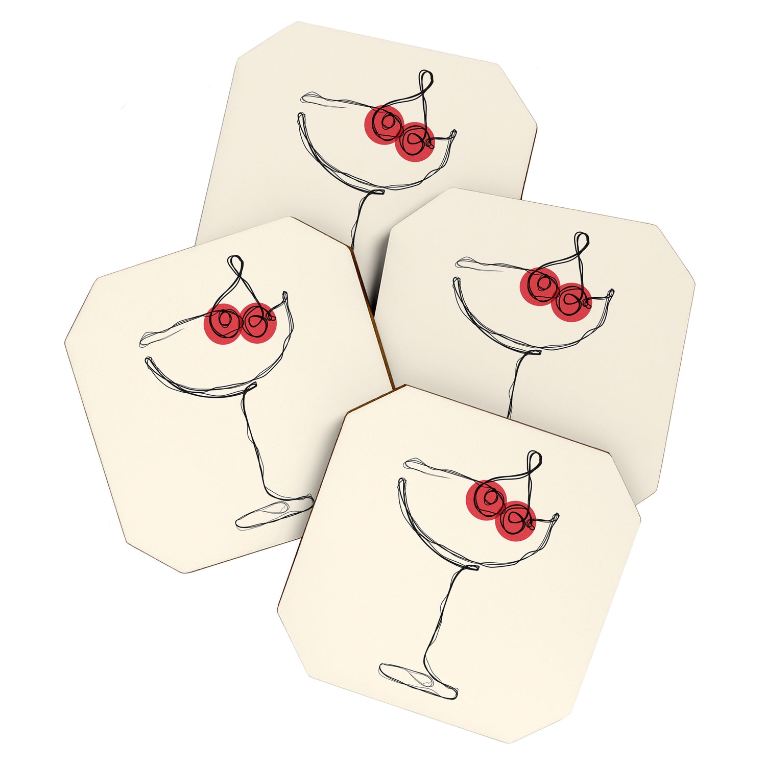 Minimalist Cherry Cosmo Cocktail Drink Coaster Gallery Image 1