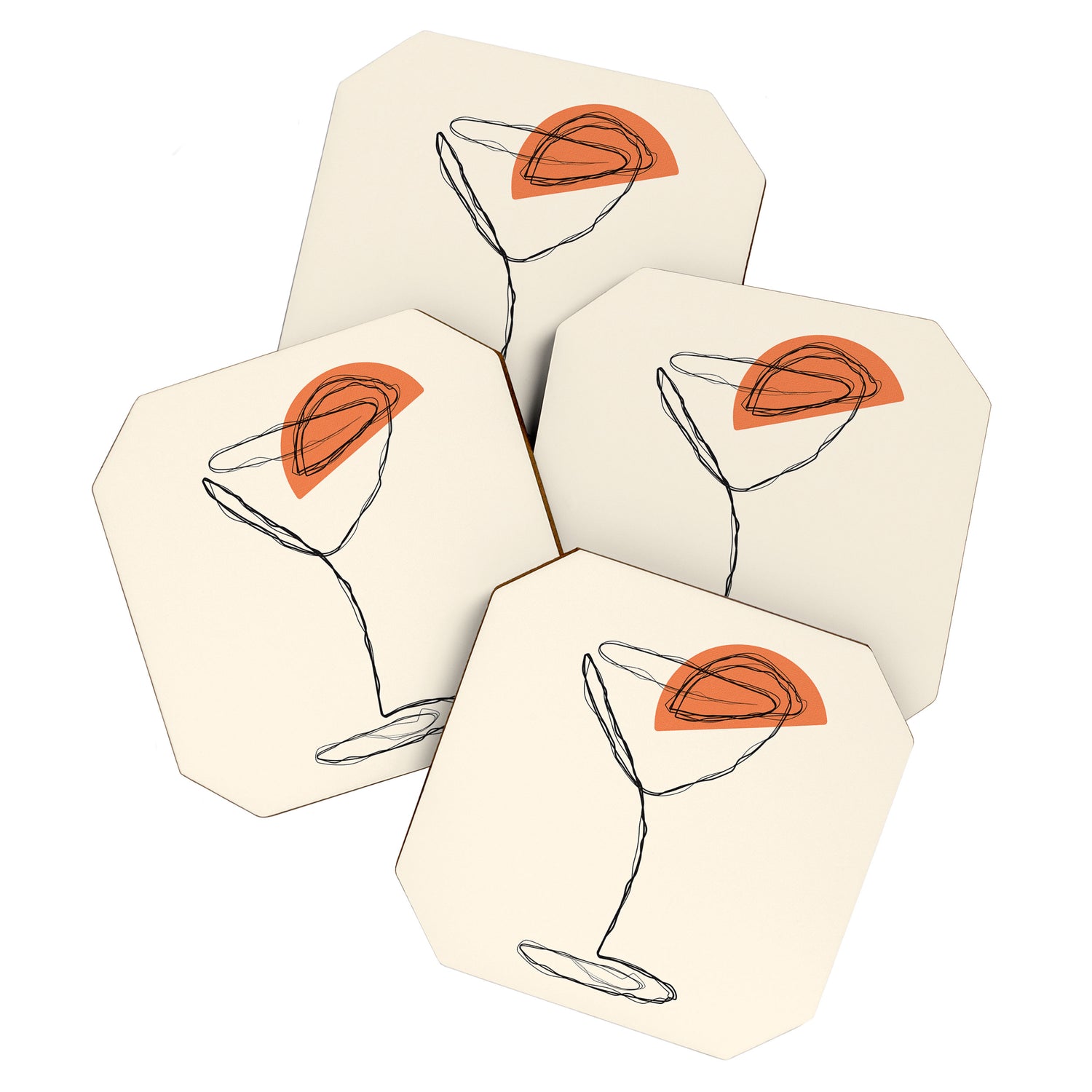 Minimalist Orange Martini Cocktail Drink Coaster Gallery Image 1