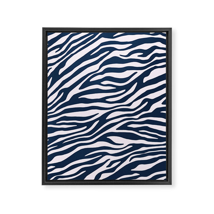 Navy Blue Zebra Animal Print Framed Canvas Print Gallery Image 1
