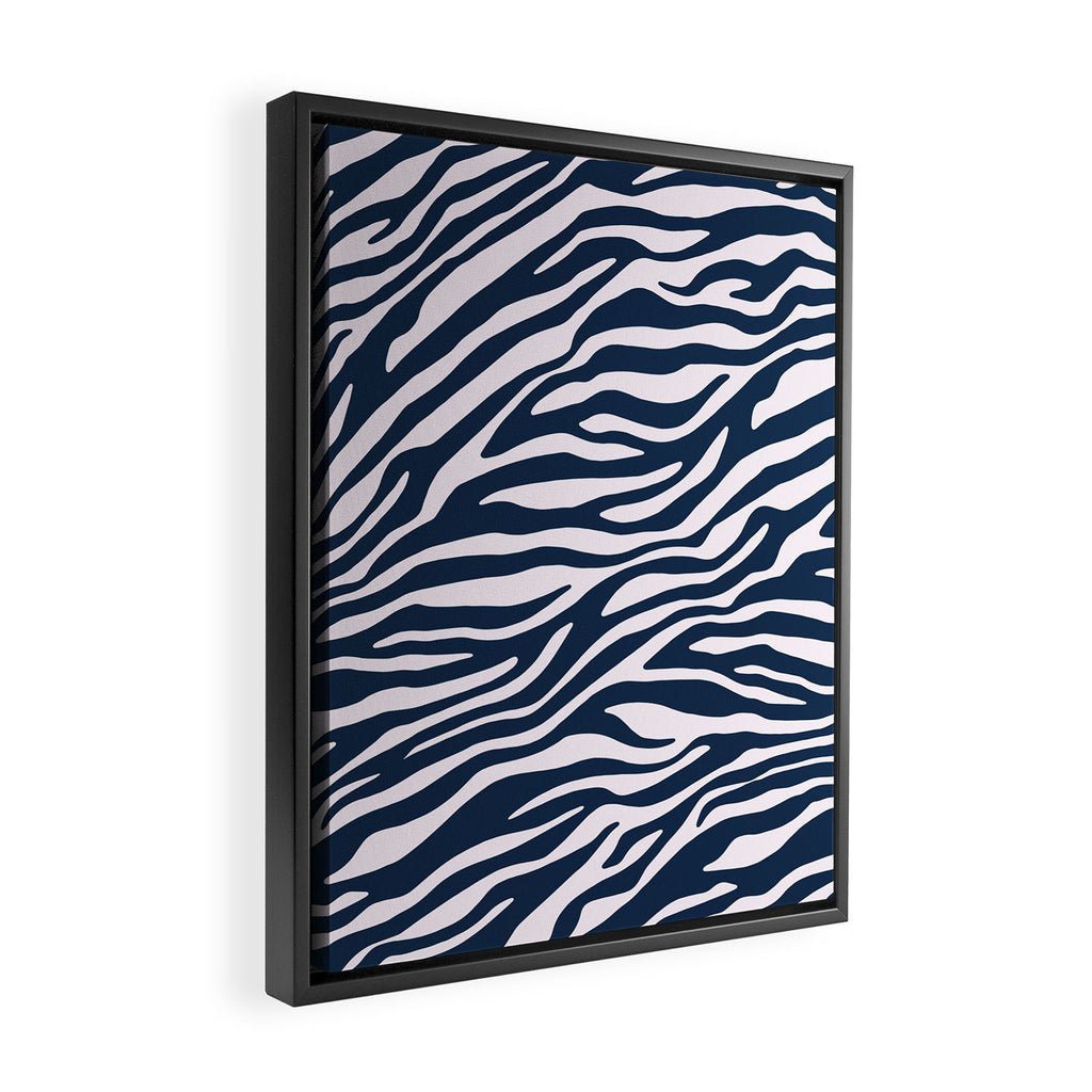 Navy Blue Zebra Animal Print Framed Canvas Print Gallery Image 2