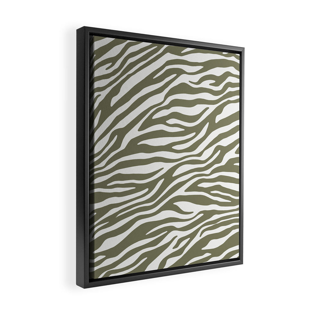 Olive Zebra Animal Print Framed Canvas Print Gallery Image 2