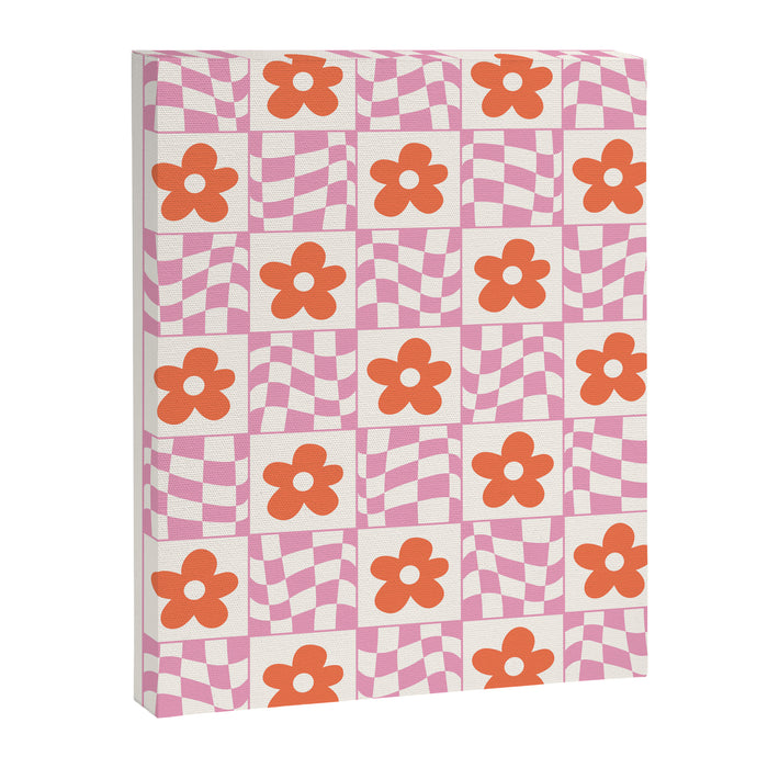 Orange Flower Pink & White Warped Double Checker Canvas Print Gallery Image 1