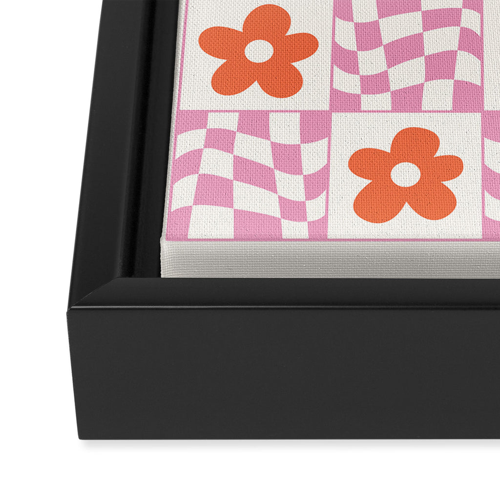 Orange Flower Pink & White Warped Double Checker Framed Canvas Print Gallery Image 3