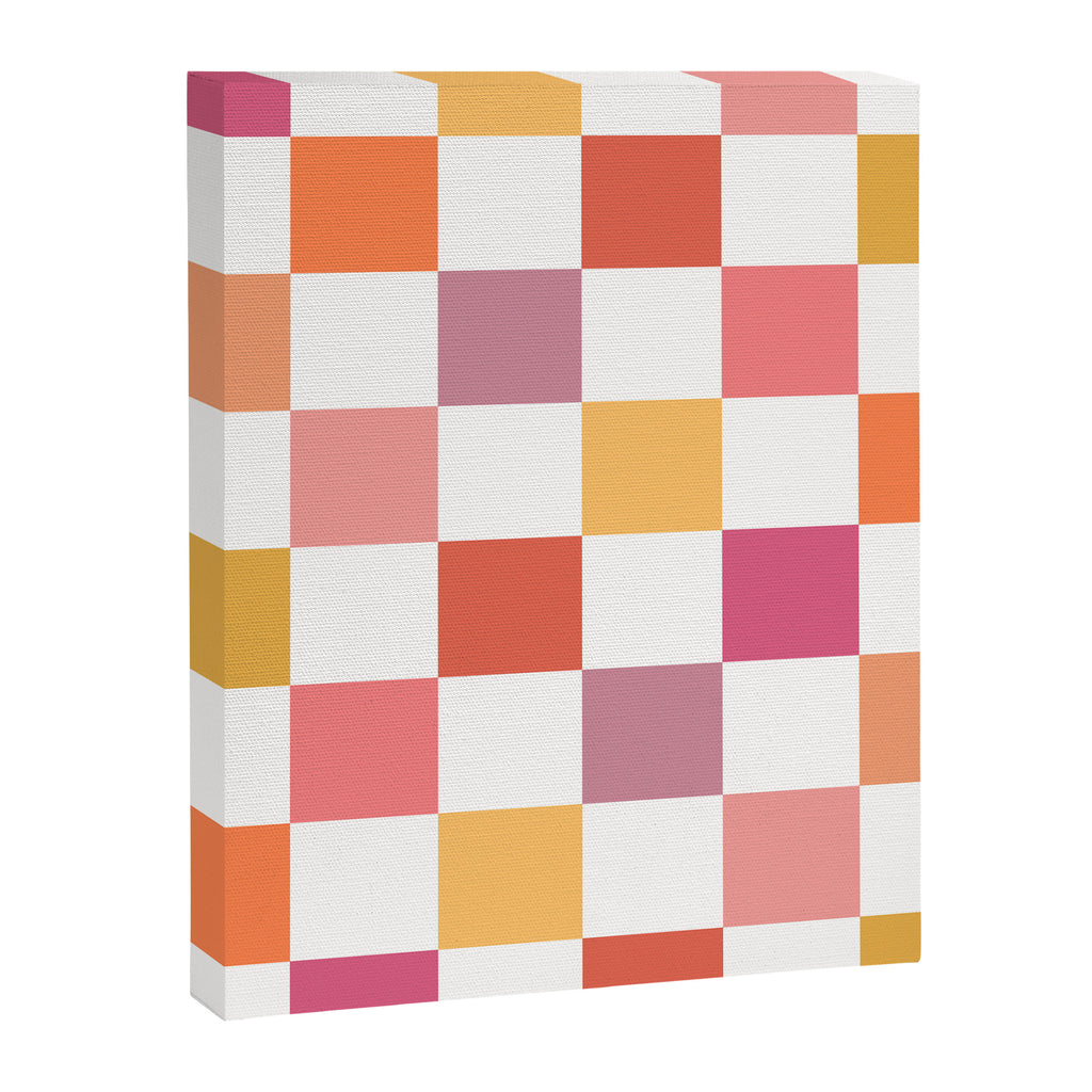 Orange, Pink & Yellow Checkered Pattern Canvas Print Gallery Image 6