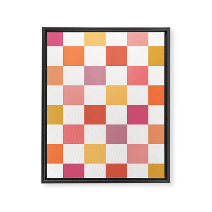Orange, Pink & Yellow Checkered Pattern Framed Canvas Print Gallery Image 1