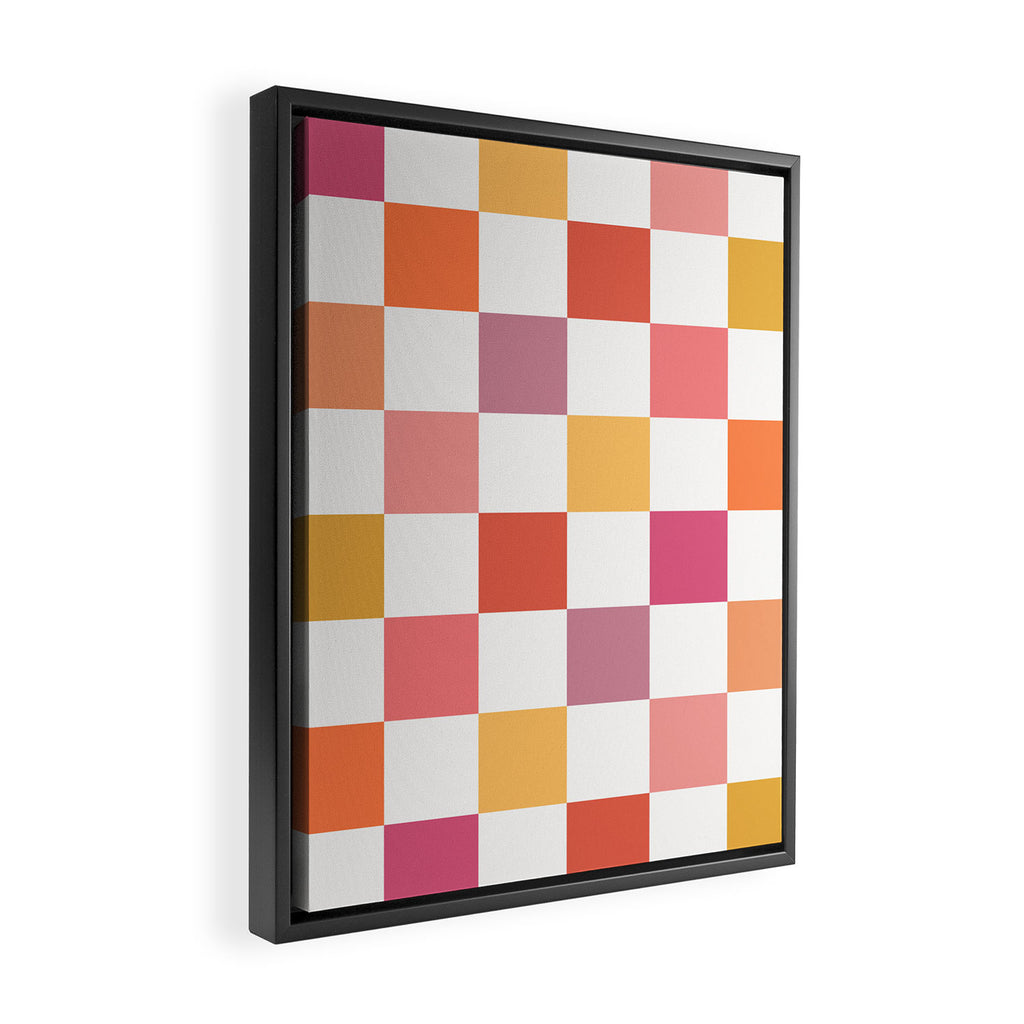 Orange, Pink & Yellow Checkered Pattern Framed Canvas Print Gallery Image 2